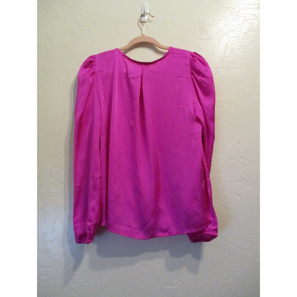 Sam & Jess Womens Sz M Satin Surplice Long Sleeve Puff Shoulder Top Pink Silky - Picture 3 of 9